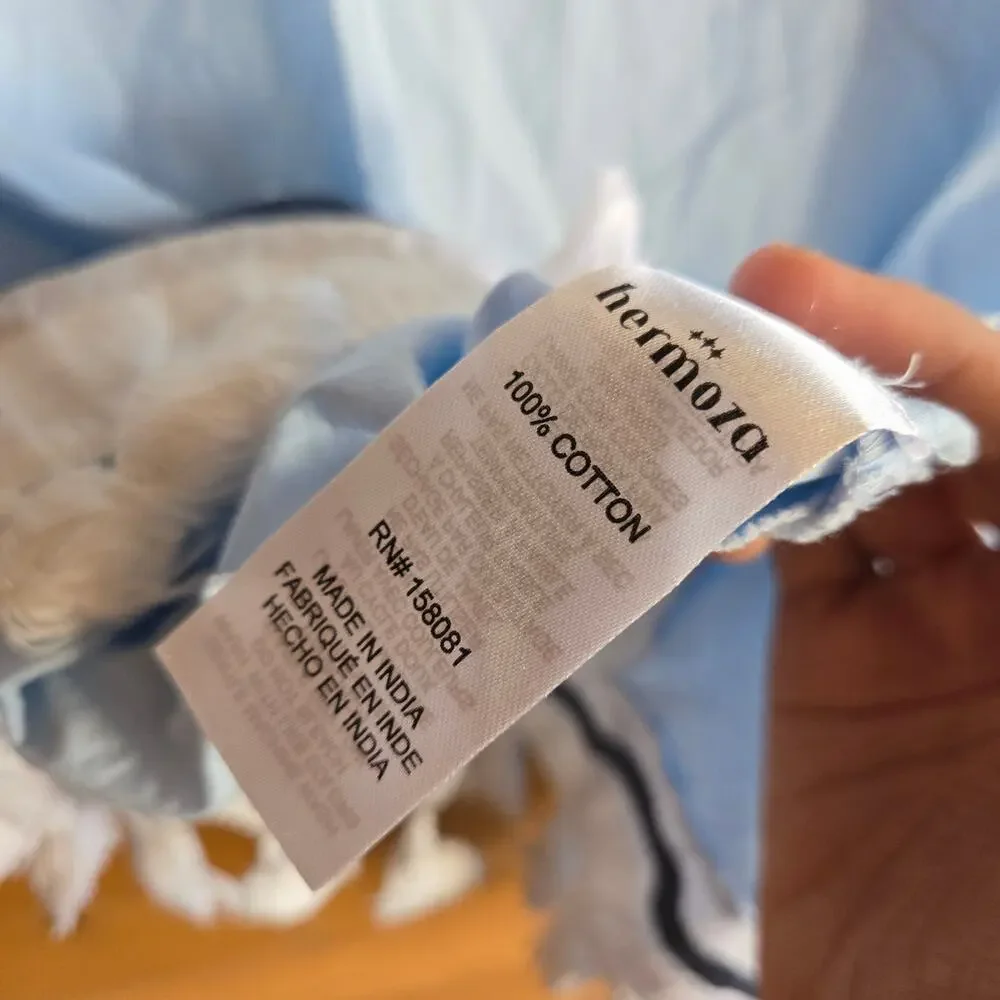 Hermoza Monica Dress Tunic Robin Blue White Mini Cover Up S Vneck Boho Beachy - Picture 5 of 5